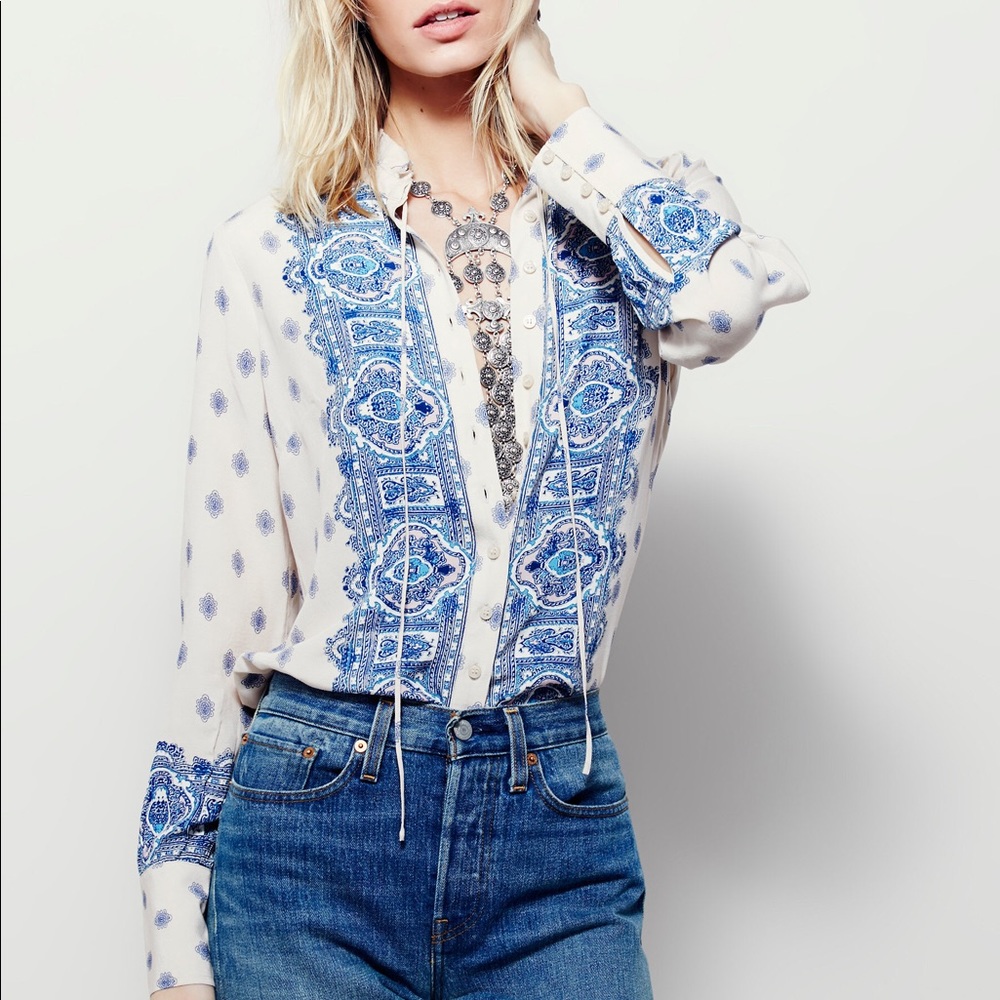 Free People Wishing Well Border Print Button Down